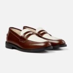 Athens Chestnut and White Leather Penny Loafers