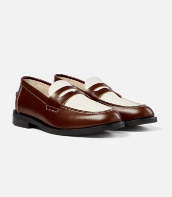 Athens Chestnut and White Leather Penny Loafers