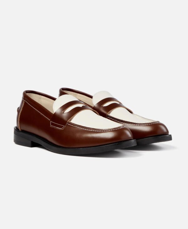 Athens Chestnut and White Leather Penny Loafers