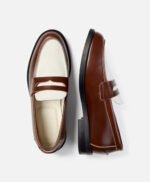 Athens Chestnut and White Leather Penny Loafers