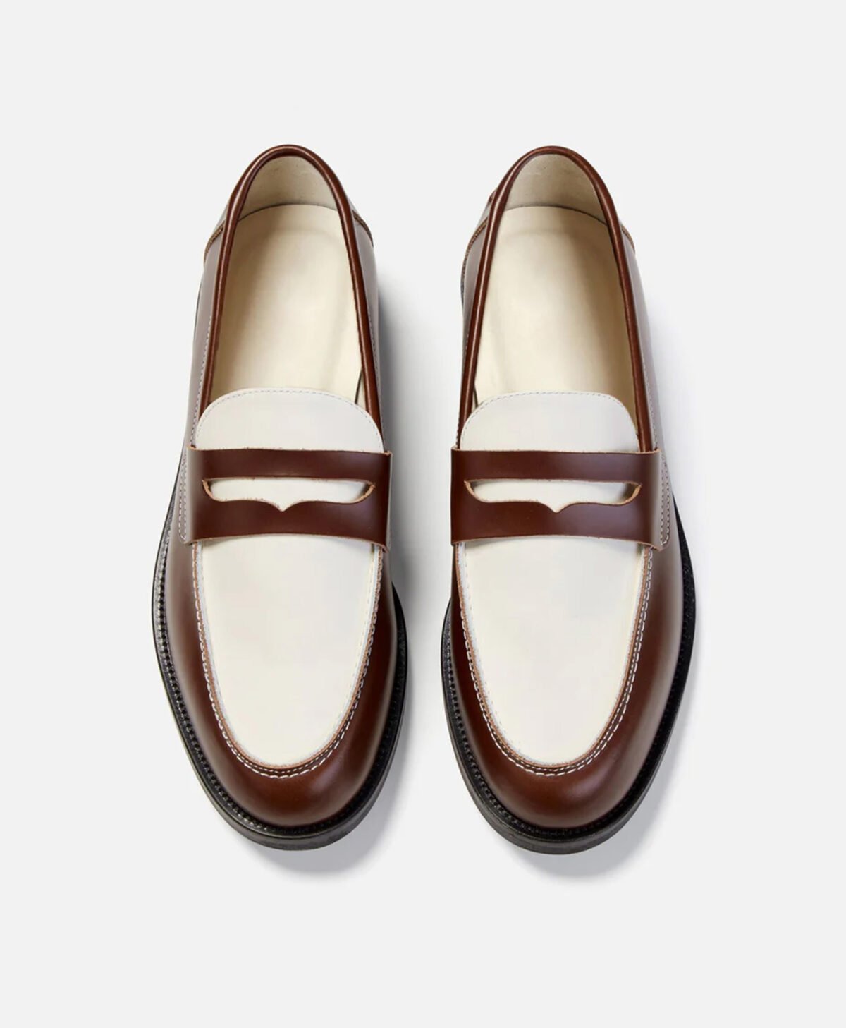 Athens Chestnut and White Leather Penny Loafers
