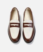 Athens Chestnut and White Leather Penny Loafers