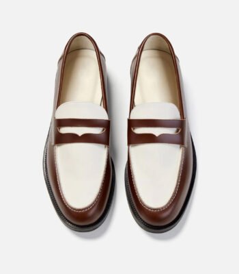 Athens Chestnut and White Leather Penny Loafers