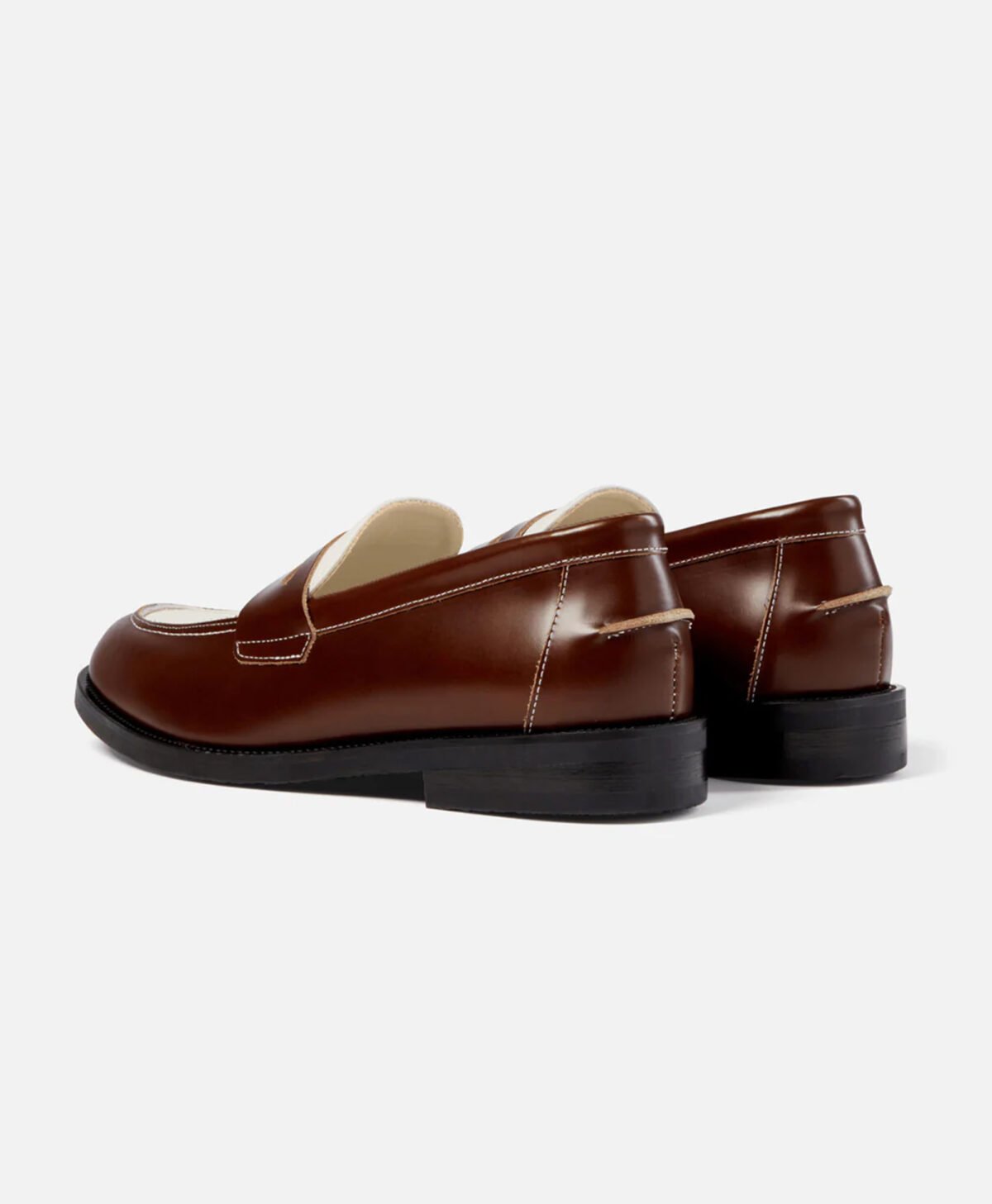 Athens Chestnut and White Leather Penny Loafers