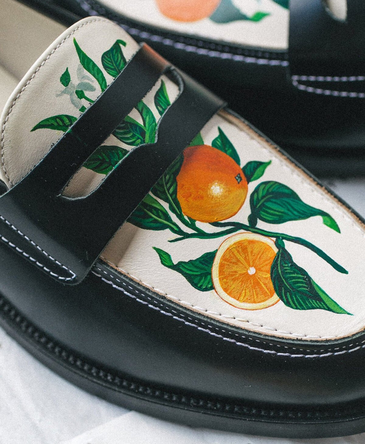 Neenah Hand Painted Orange Penny Loafers
