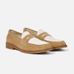 Auburn Beige and White Suede Penny Loafers