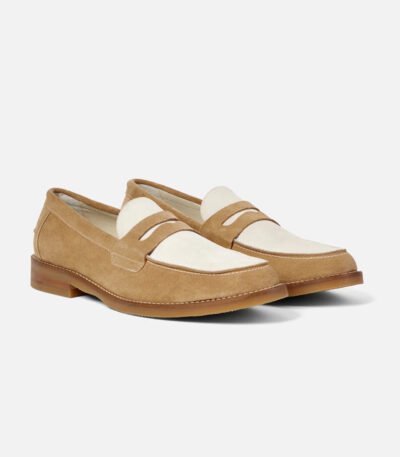 Auburn Beige and White Suede Penny Loafers
