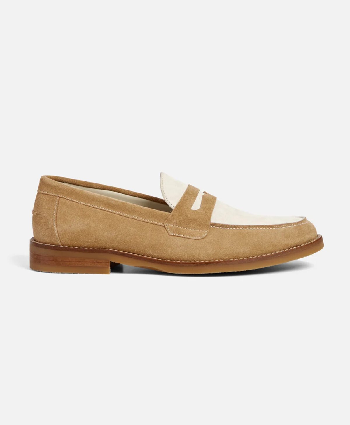 Auburn Beige and White Suede Penny Loafers Auburn Beige and White Suede Penny Loafers