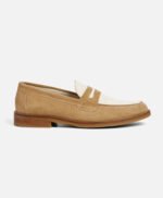 Auburn Beige and White Suede Penny Loafers