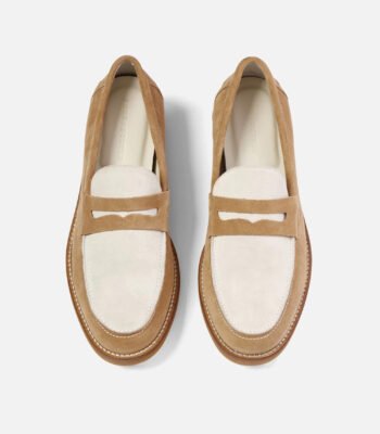 Auburn Beige and White Suede Penny Loafers
