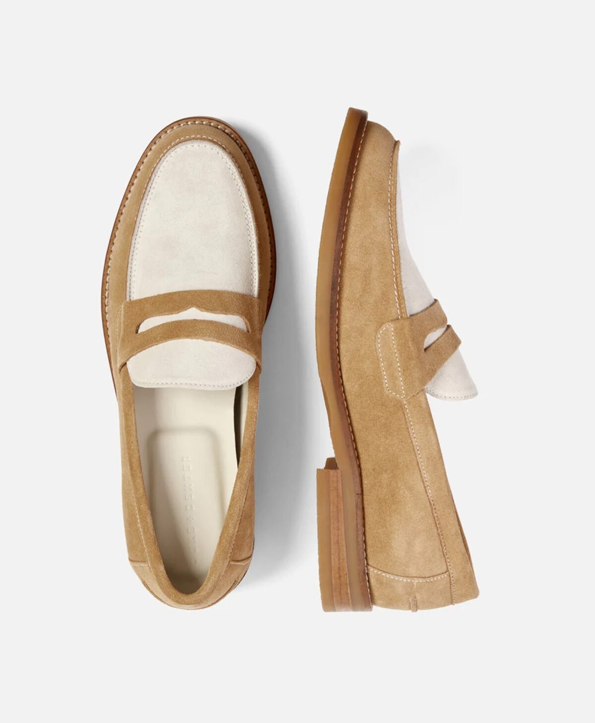 Auburn Beige and White Suede Penny Loafers Auburn Beige and White Suede Penny Loafers