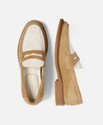 Auburn Beige and White Suede Penny Loafers