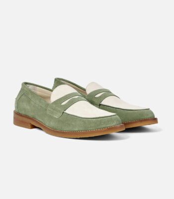 Auburn Green and White Suede Penny Loafers