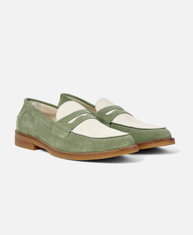 Auburn Green and White Suede Penny Loafers