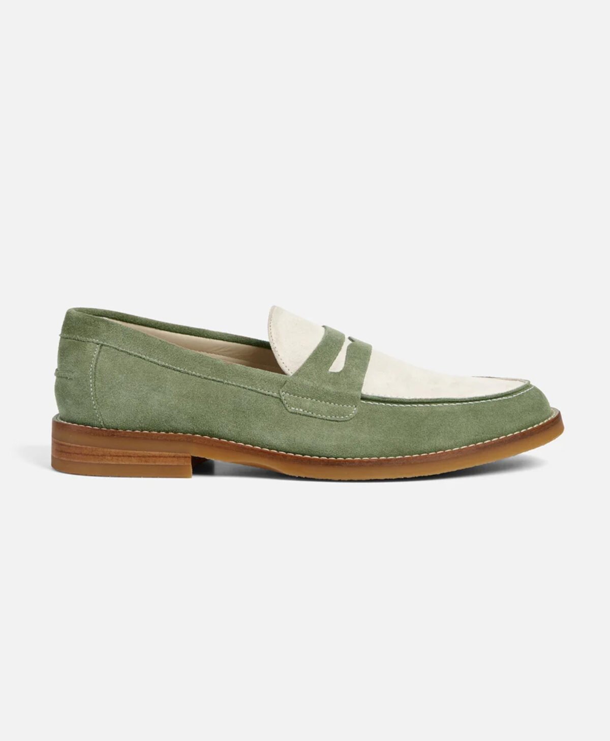 Auburn Green and White Suede Penny Loafers Auburn Green and White Suede Penny Loafers