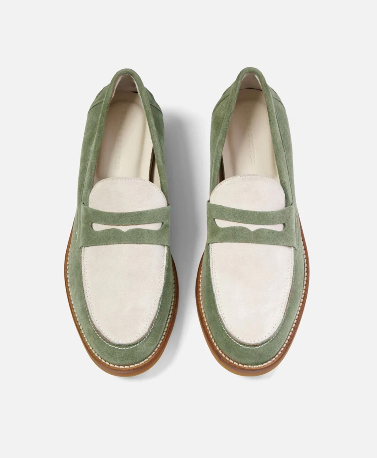 Auburn Green and White Suede Penny Loafers Auburn Green and White Suede Penny Loafers