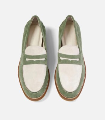 Auburn Green and White Suede Penny Loafers