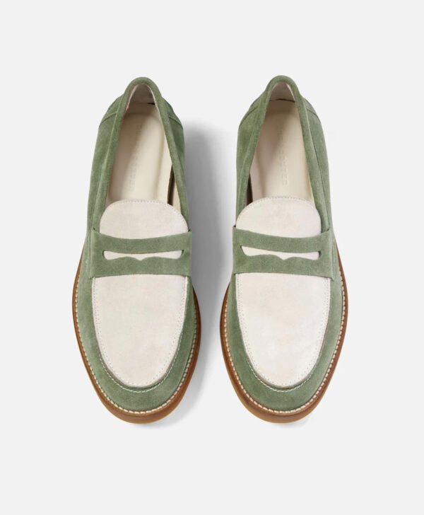 Auburn Green and White Suede Penny Loafers