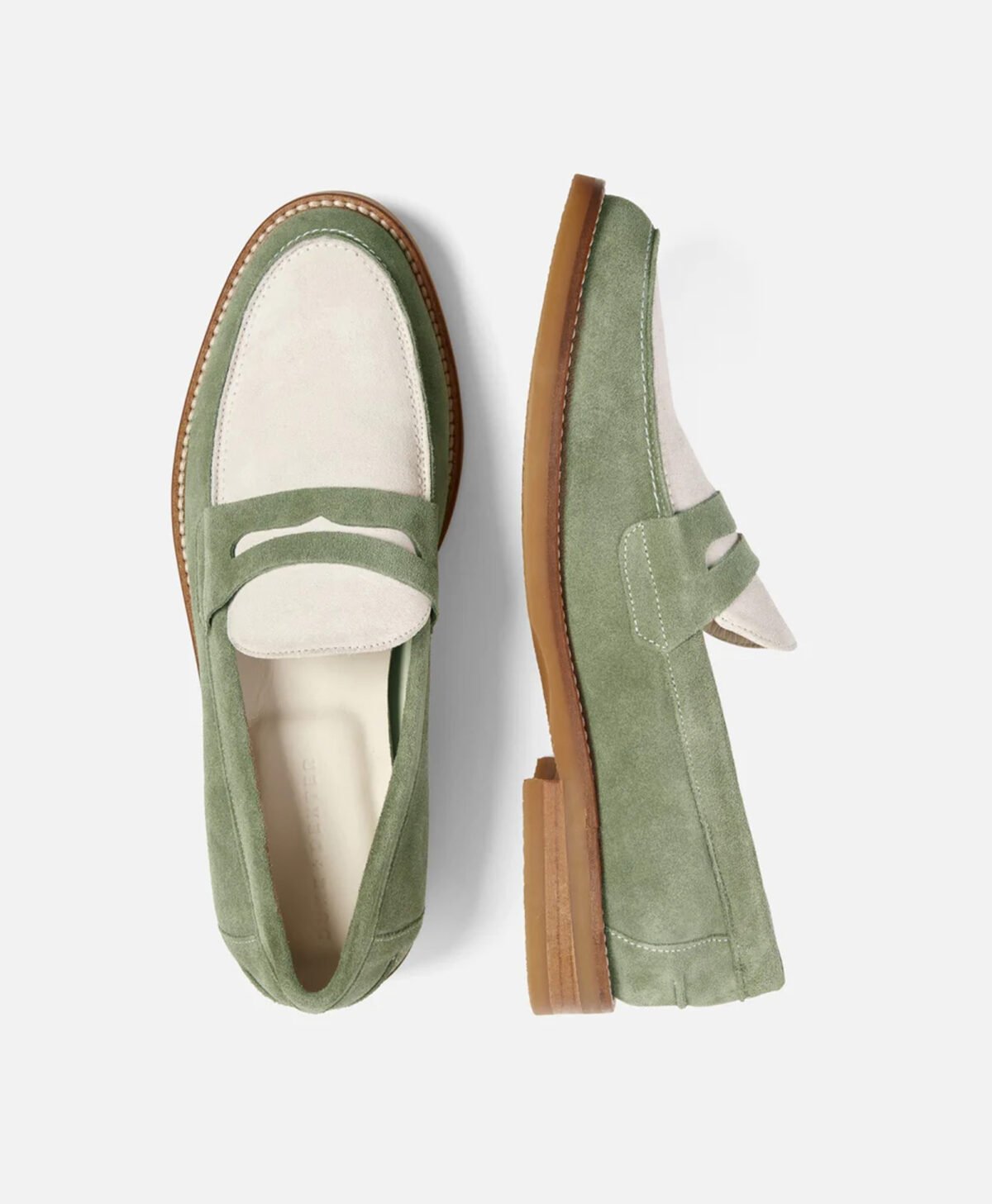 Auburn Green and White Suede Penny Loafers Auburn Green and White Suede Penny Loafers