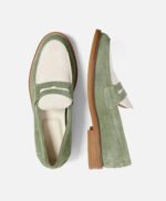 Auburn Green and White Suede Penny Loafers