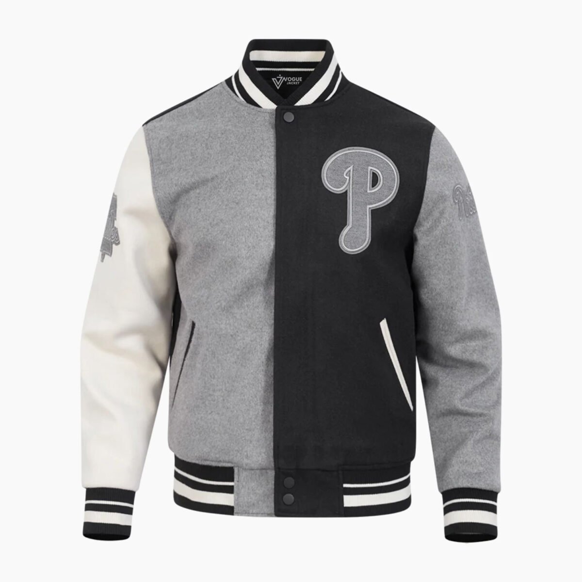 MLB Philadelphia Phillies Reverse French Terry Men's Color Block Wool Varsity Jacket MLB Philadelphia Phillies Reverse French Terry Men's Color Block Wool Varsity Jacket