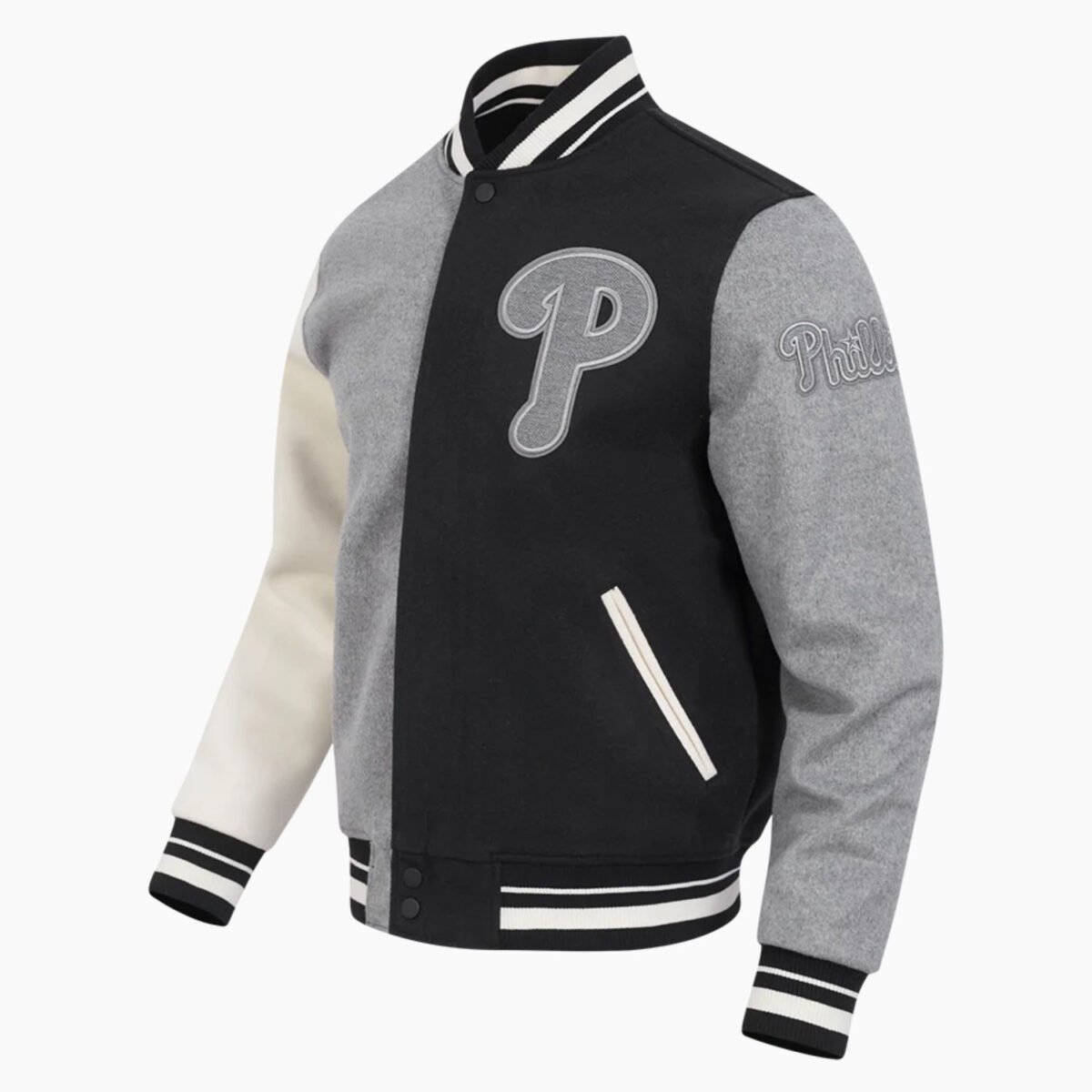 MLB Philadelphia Phillies Reverse French Terry Men's Color Block Wool Varsity Jacket MLB Philadelphia Phillies Reverse French Terry Men's Color Block Wool Varsity Jacket