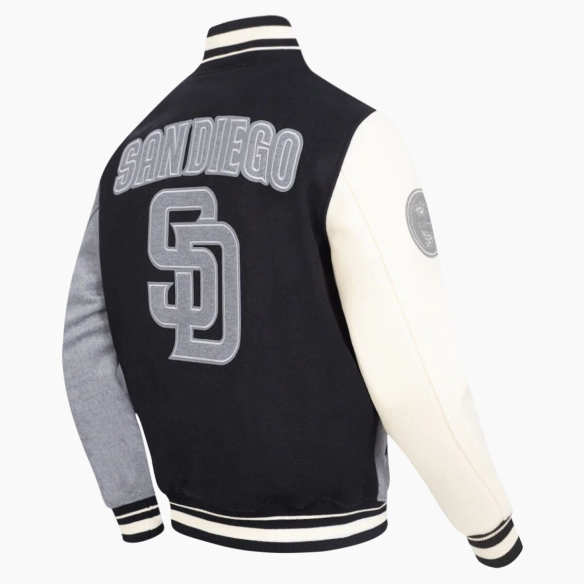 MLB San Diego Padres Reverse French Terry Men's Color Block Wool Varsity Jacket MLB San Diego Padres Reverse French Terry Men's Color Block Wool Varsity Jacket