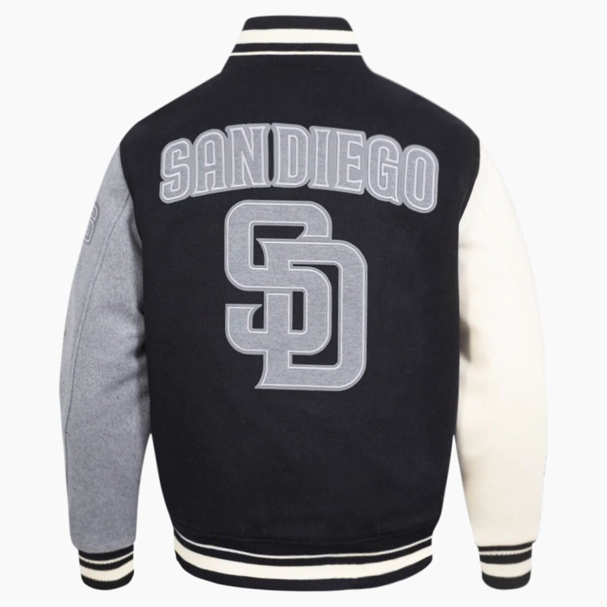 MLB San Diego Padres Reverse French Terry Men's Color Block Wool Varsity Jacket MLB San Diego Padres Reverse French Terry Men's Color Block Wool Varsity Jacket