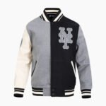 MLB New York Mets Reverse French Terry Men's Color Block Wool Varsity Jacket