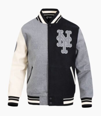 MLB New York Mets Reverse French Terry Men's Color Block Wool Varsity Jacket