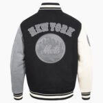 MLB New York Mets Reverse French Terry Men's Color Block Wool Varsity Jacket
