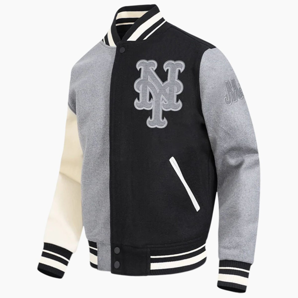 MLB New York Mets Reverse French Terry Men's Color Block Wool Varsity Jacket