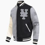 MLB New York Mets Reverse French Terry Men's Color Block Wool Varsity Jacket