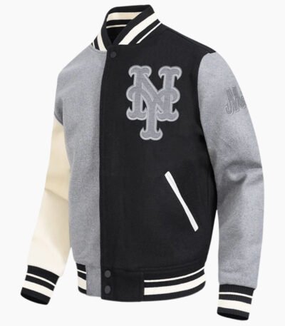MLB New York Mets Reverse French Terry Men's Color Block Wool Varsity Jacket