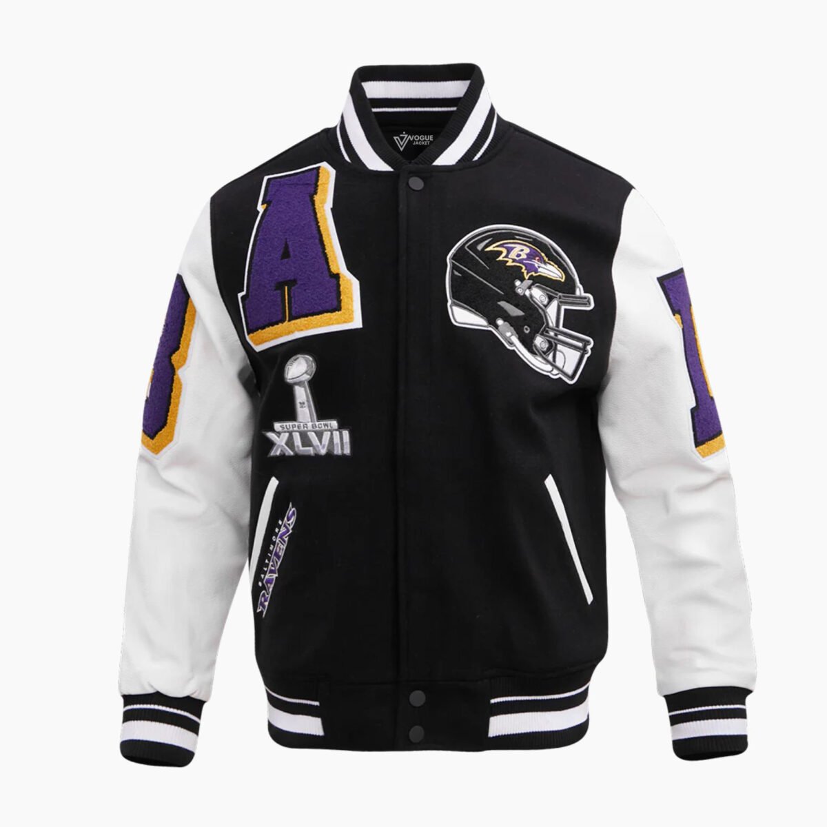 NFL Baltimore Ravens Mashup Men's Rib Wool Varsity Jacket NFL Baltimore Ravens Mashup Men's Rib Wool Varsity Jacket