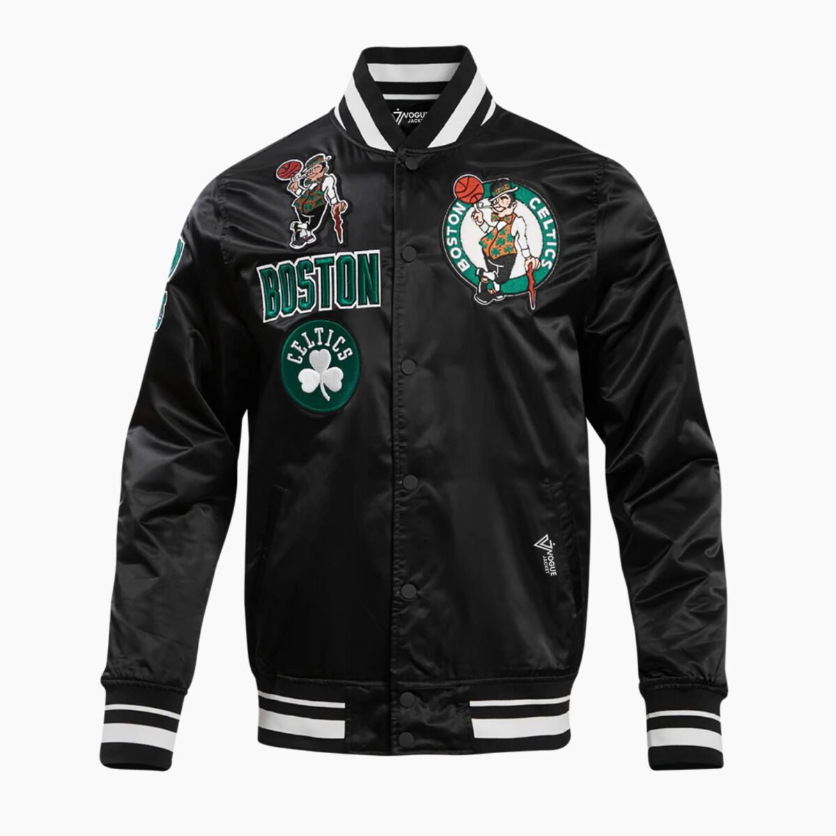 NBA Boston Celtics Retro Classic Men's Black Rib Satin Jacket NBA Boston Celtics Retro Classic Men's Black Rib Satin Jacket