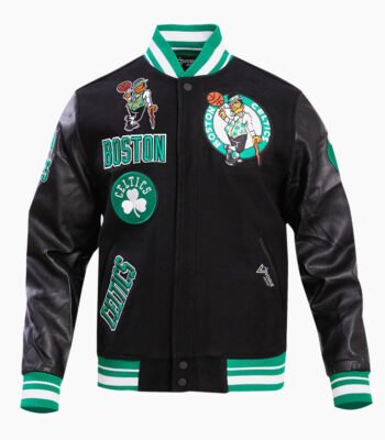 NBA Boston Celtics Retro Classic Men's Black Rib Wool Varsity Jacket