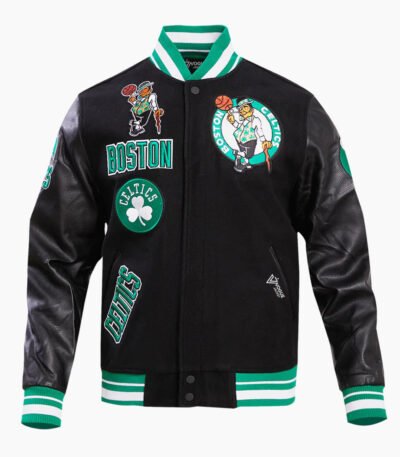 NBA Boston Celtics Retro Classic Men's Black Rib Wool Varsity Jacket