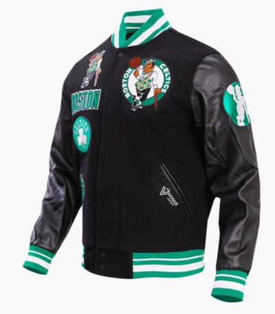NBA Boston Celtics Retro Classic Men's Black Rib Wool Varsity Jacket