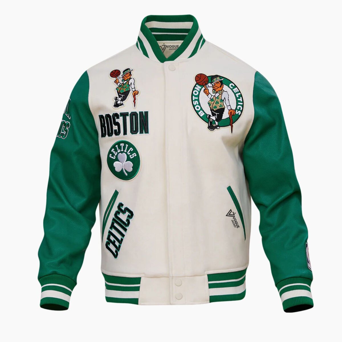 NBA Boston Celtics Retro Classic Men's Eggshell Rib Wool Varsity Jacket NBA Boston Celtics Retro Classic Men's Eggshell Rib Wool Varsity Jacket