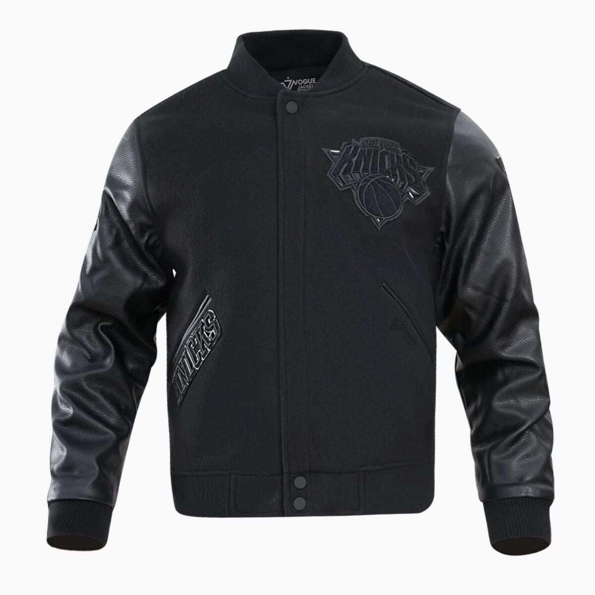 NBA New York Knicks Triple Black Men's Varsity Jacket NBA New York Knicks Triple Black Men's Varsity Jacket