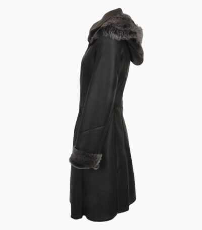 3/4 Hooded Brown Toscana Sheepskin Coat