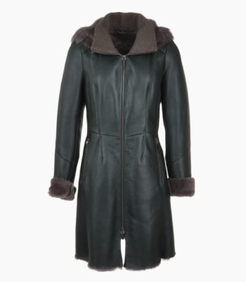 3/4 Hooded Green Toscana Sheepskin Coat