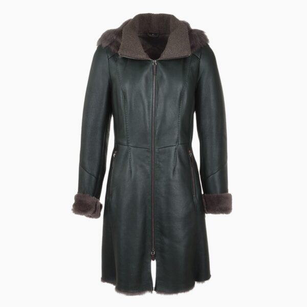3/4 Hooded Green Toscana Sheepskin Coat