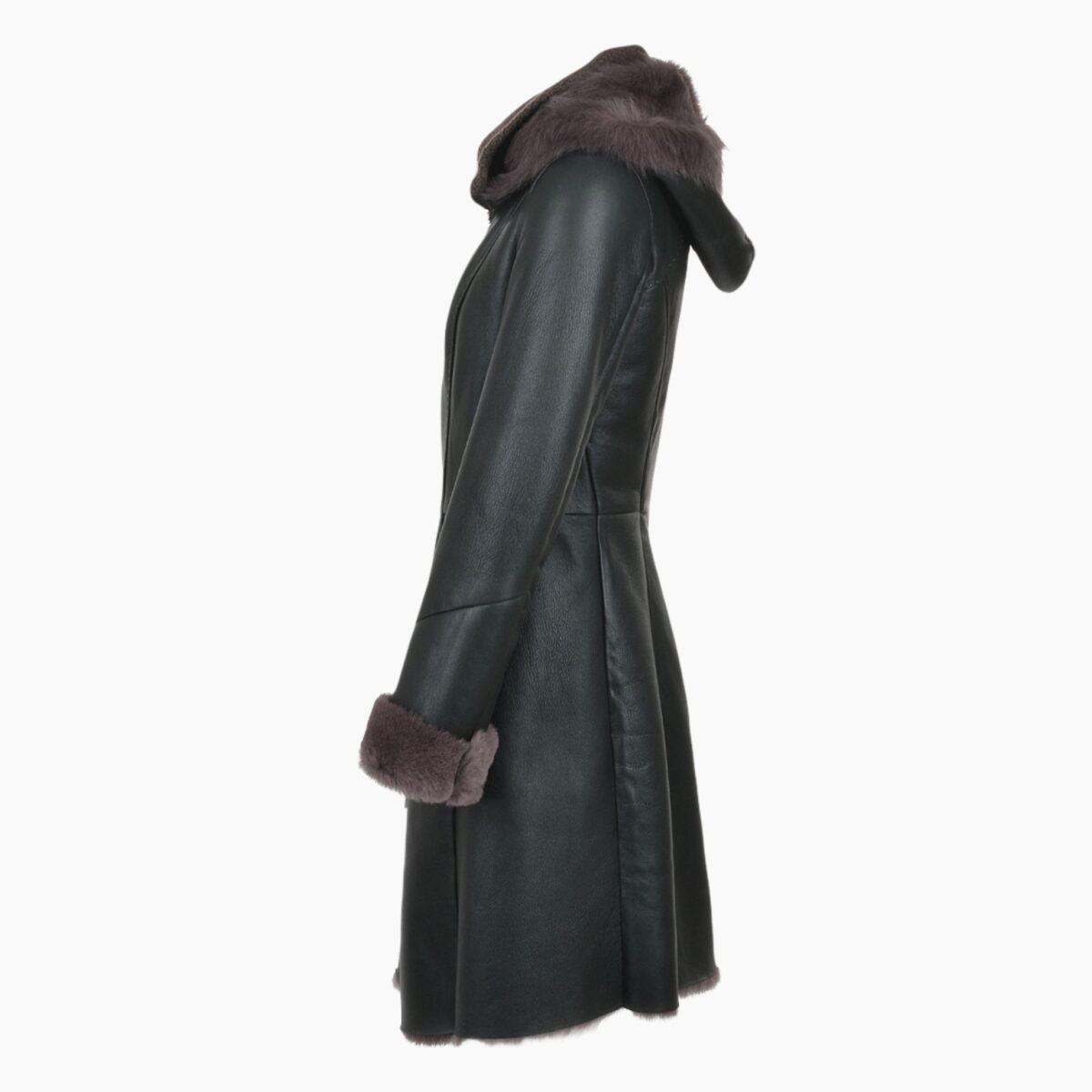 3/4 Hooded Green Toscana Sheepskin Coat