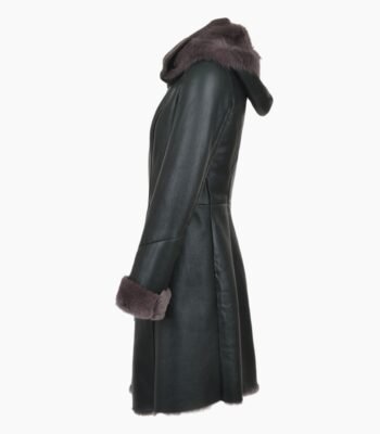 3/4 Hooded Green Toscana Sheepskin Coat