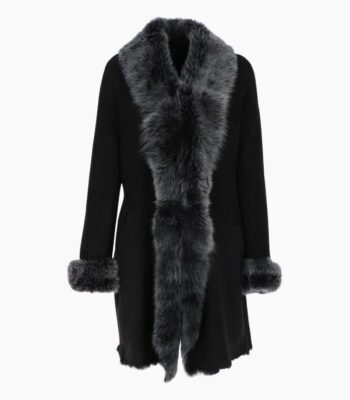 3/4 Length Toscana Suede Leather Coat Black