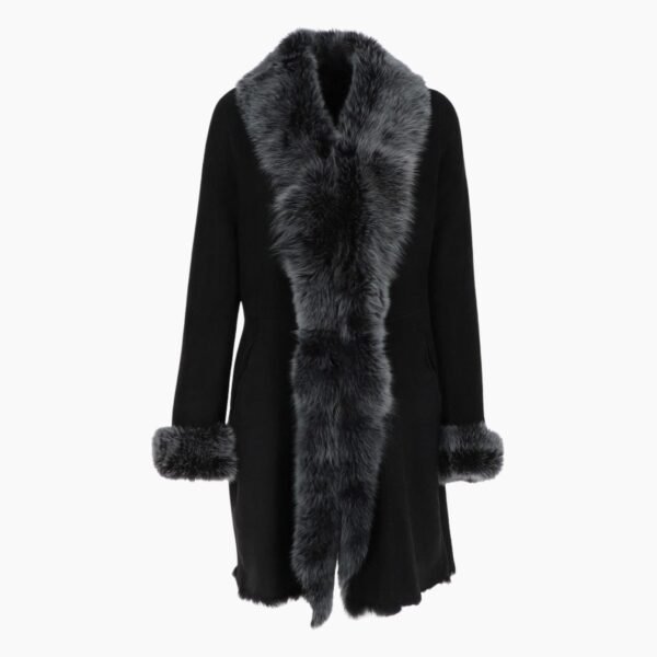 3/4 Length Toscana Suede Leather Coat Black