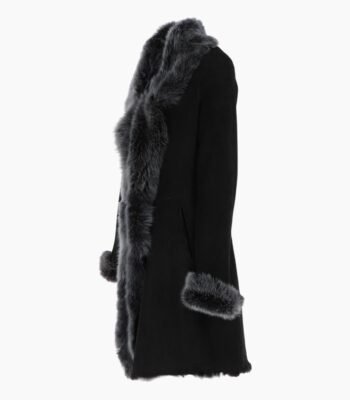 3/4 Length Toscana Suede Leather Coat Black