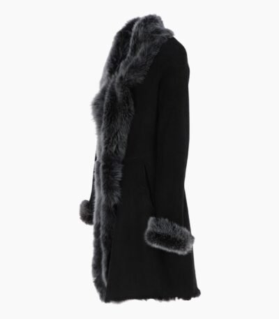 3/4 Length Toscana Suede Leather Coat Black